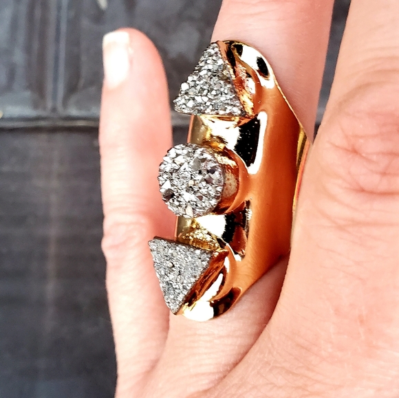 New Unique Titanium Druzy Adjustable Gold Ring. - Picture 12 of 16